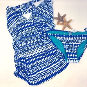 Echo Design Beach Blue White Tankini XS SPF 50+